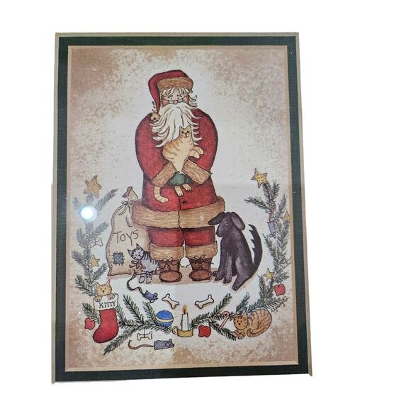 Santa Picture Folk Art Kitty Present - Picture 2 of 2
